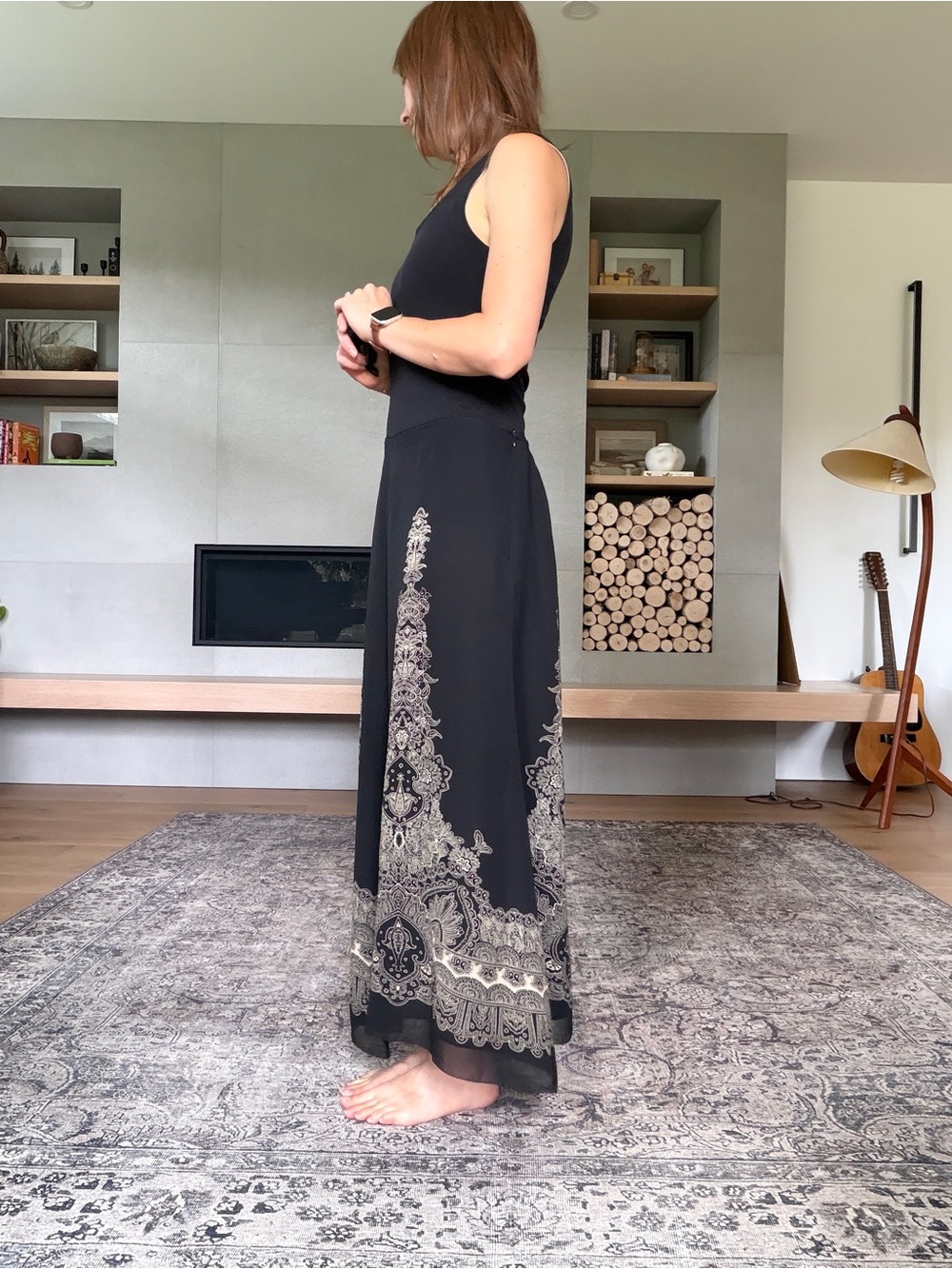 Vintage 100% silk Black Maxi skirt hankerchief hem whimsical paisley accent - Picture 5 of 16